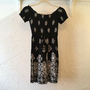 Black & White Short Sleeve Smocked Mini Dress